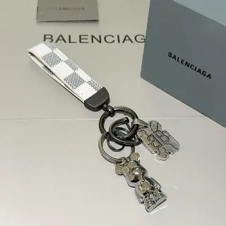 Balenciaga White Silver Checkered Leather Strap Polished Metal Phone Accessory