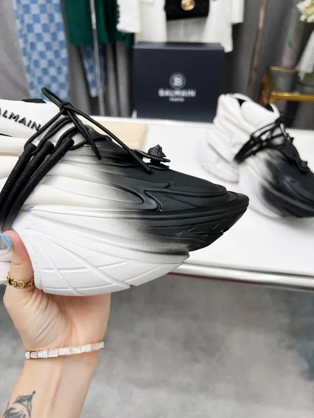 Balmain B-Bold Gradient Black-to-White Chunky Sneakers 2