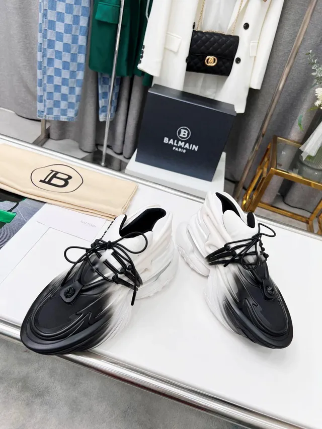 Balmain B-Bold Gradient Black-to-White Chunky Sneakers 3