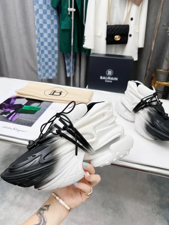 Balmain B-Bold Gradient Black-to-White Chunky Sneakers 7