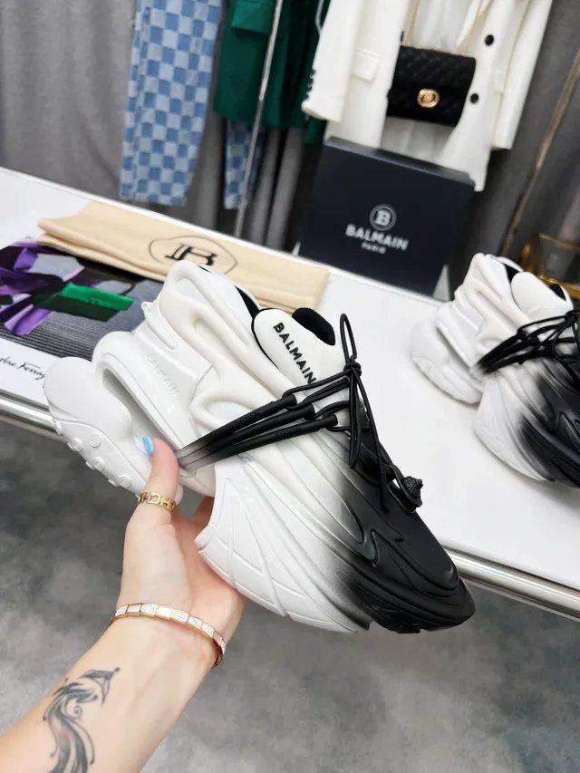 Balmain B-Bold Gradient Black-to-White Chunky Sneakers 8