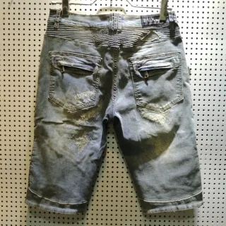 Balmain Distressed Biker-Style Denim Shorts