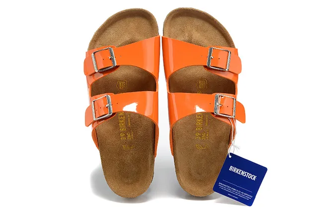 Birkenstock Arizona sandálias casuais de couro vernizado laranja 2