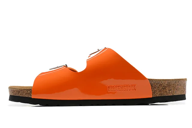 Birkenstock Arizona sandálias casuais de couro vernizado laranja 4