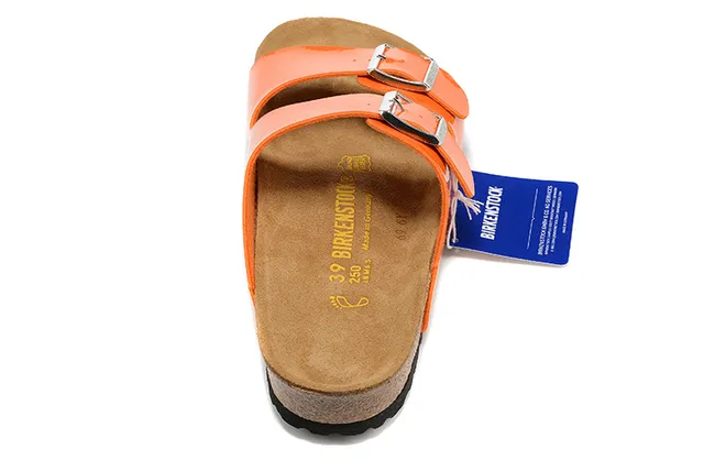 Birkenstock Arizona sandálias casuais de couro vernizado laranja 5
