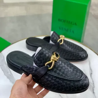 Bottega Veneta Andiamo Black Intrecciato Woven Leather Gold Horsebit Loafers