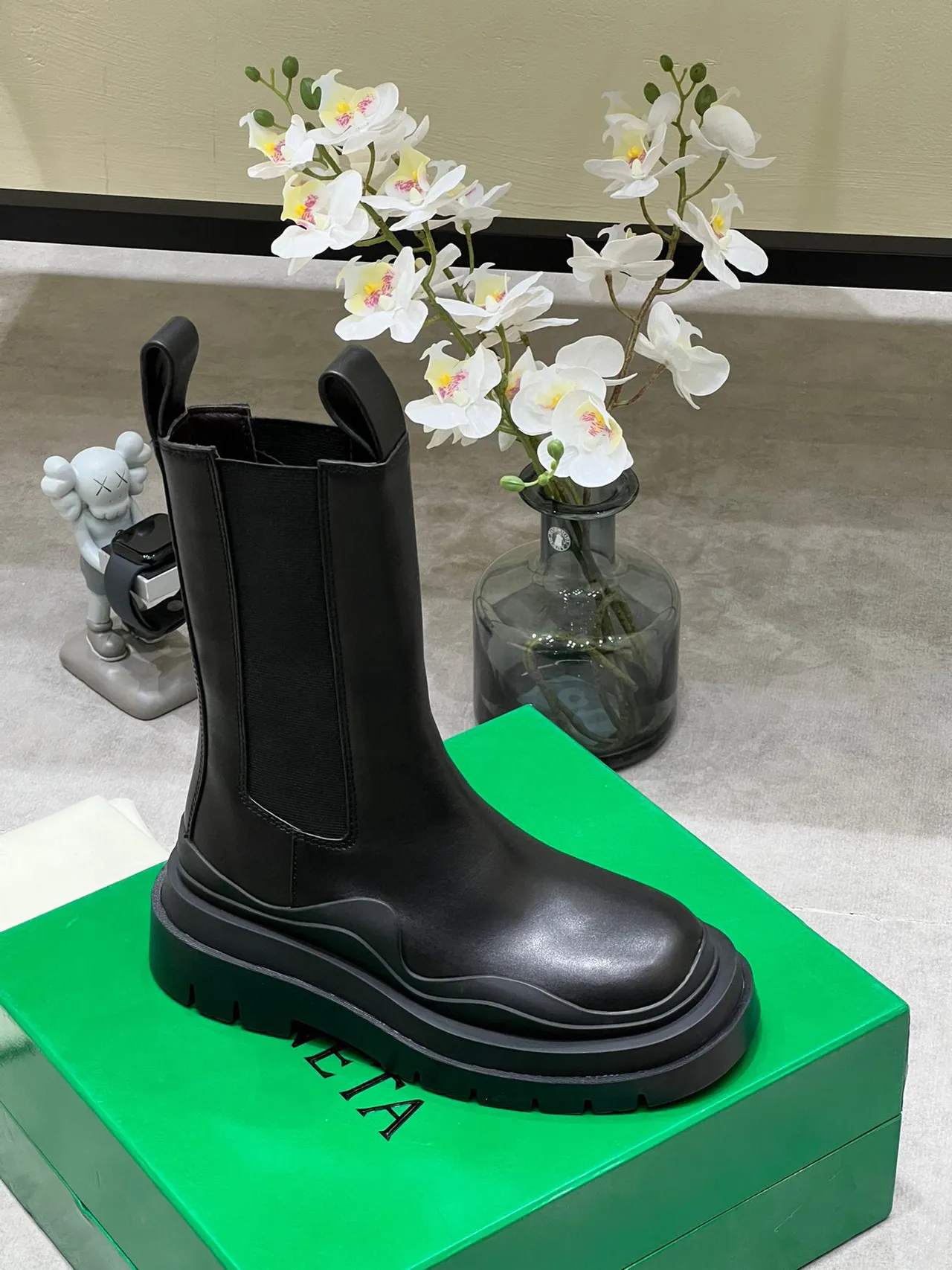 Bottega Veneta Andiamo Bottines en cuir noir à semelle épaisse 3