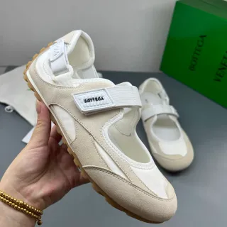 Bottega Veneta Beige and White Suede Mary Jane Shoes