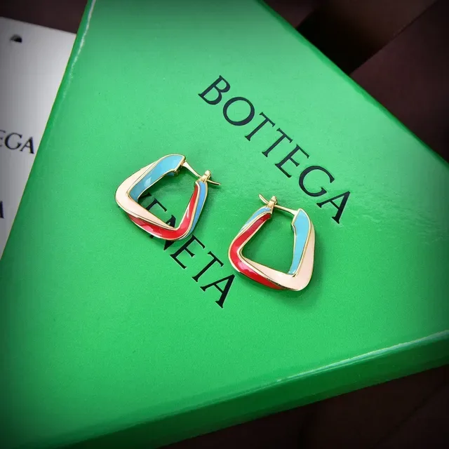 Bottega Veneta Blue Red Asymmetrical D-Shaped Hoop Multi-Color Enamel Inlay Earrings 2
