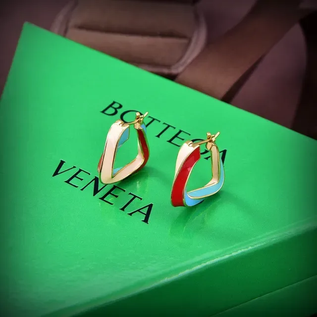 Bottega Veneta Blue Red Asymmetrical D-Shaped Hoop Multi-Color Enamel Inlay Earrings 3