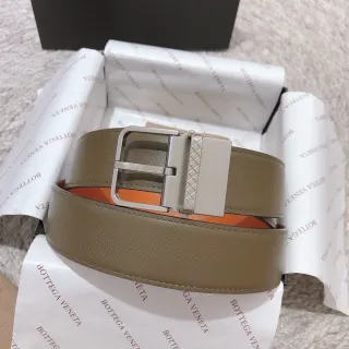 Bottega Veneta Cassette Beige Orange Textured Embossed Reversible Lining Leather Belt