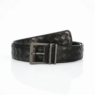 Bottega Veneta Cassette Intrecciato काला चमड़े का बेल्ट