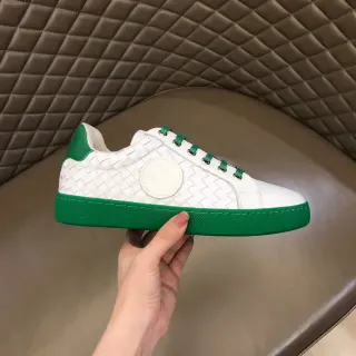 Bottega Veneta Cassette White and Green Woven Leather Lifestyle Sneakers