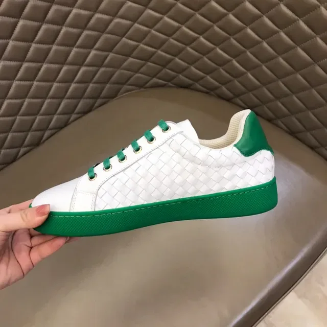 Bottega Veneta Cassette White and Green Woven Leather Lifestyle Sneakers 3