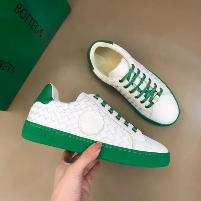 Bottega Veneta Cassette White and Green Woven Leather Lifestyle Sneakers 6