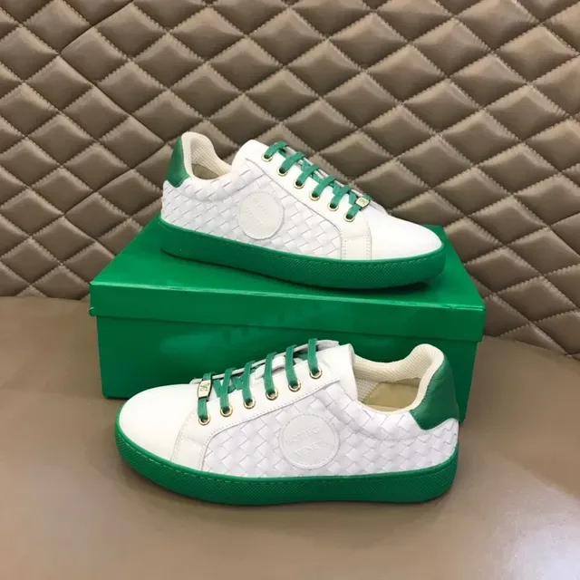 Bottega Veneta Cassette White and Green Woven Leather Lifestyle Sneakers 7