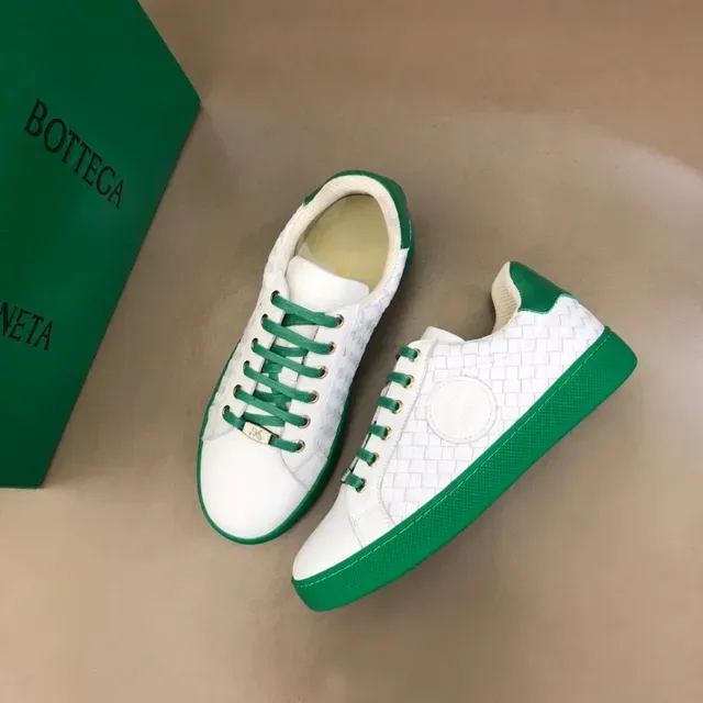 Bottega Veneta Cassette White and Green Woven Leather Lifestyle Sneakers 8