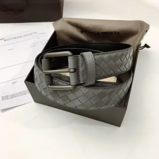 Bottega Veneta حزام جلدي رمادي فضي منسوج إنتريتشياتو إبزيم معدني مات