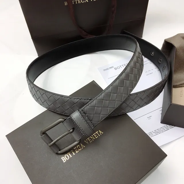 Bottega Veneta Ceinture en cuir grise argentée tressée Intrecciato boucle en métal mate 2