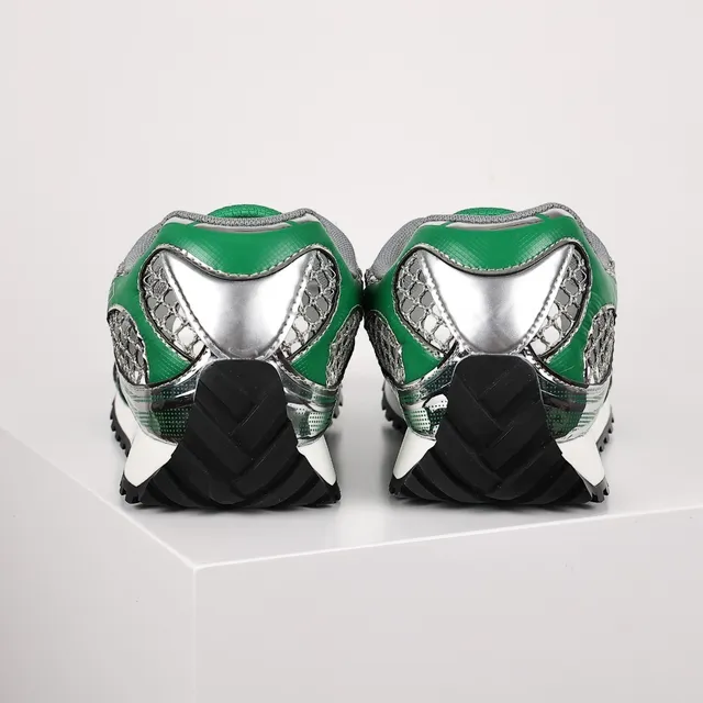 Bottega Veneta Tênis Lifestyle com jaula de malha verde e prateado 8