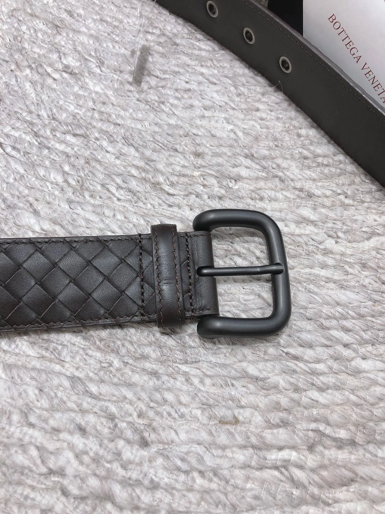 Bottega Veneta Intrecciato Ceinture Marron Noir Tissé Mat Boucle Ceinture en Cuir 4