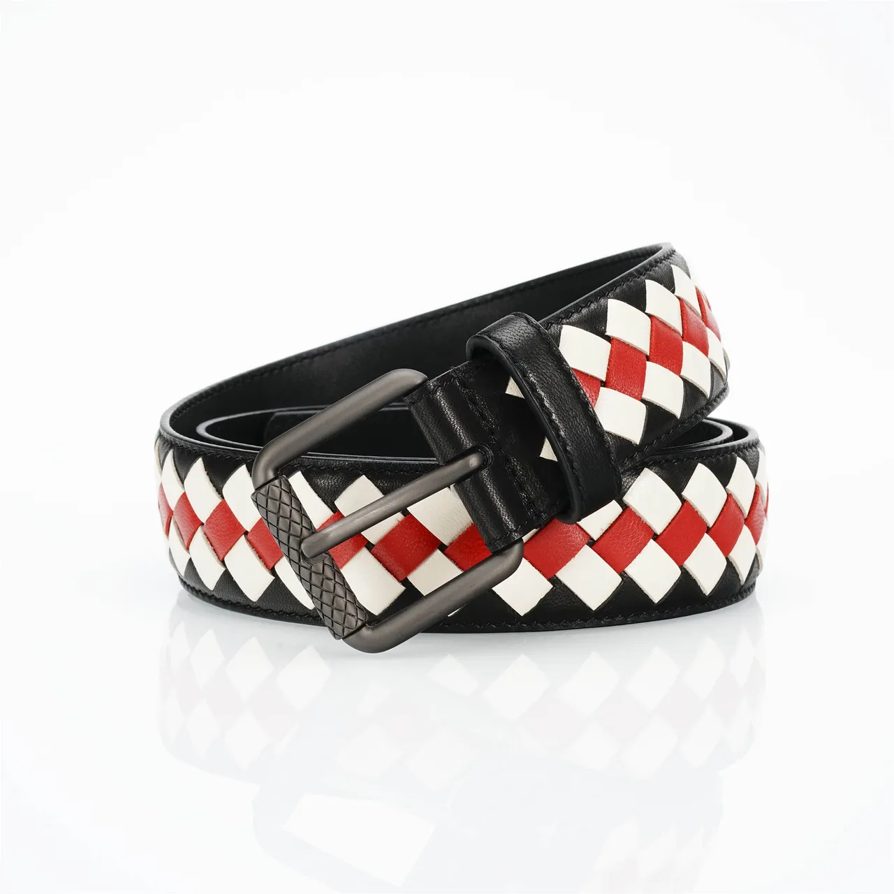 Bottega Veneta Intrecciato Ceinture en cuir noir multicolore tissé multicolore 4