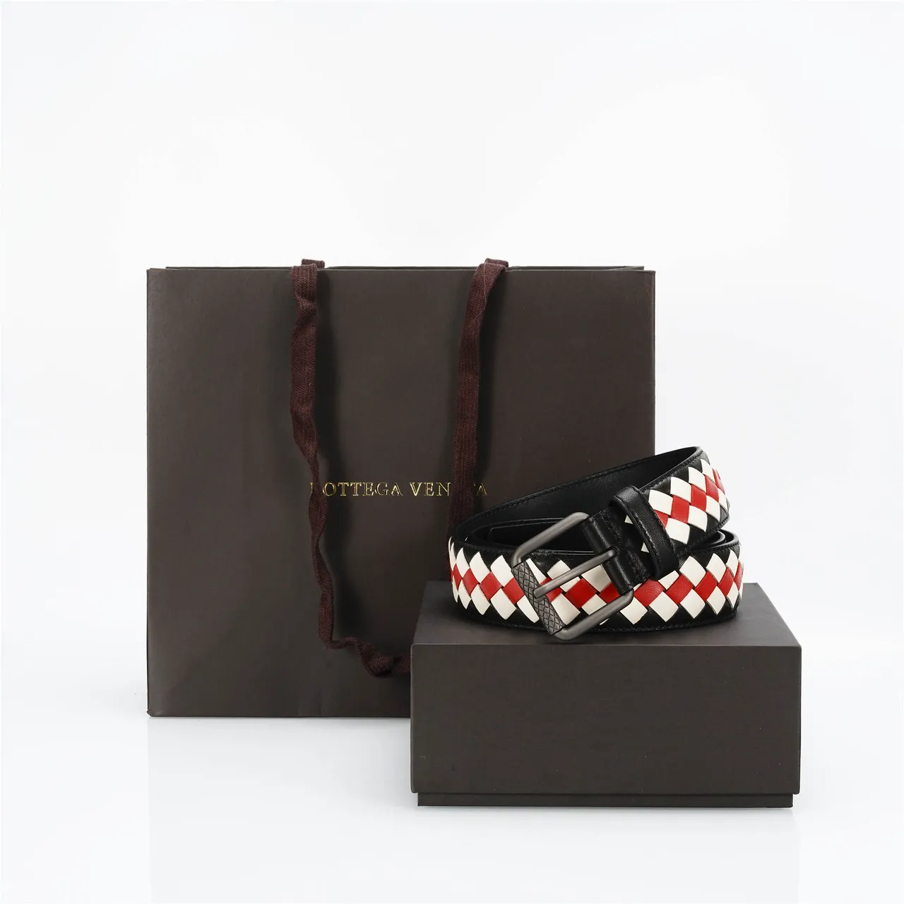 Bottega Veneta Intrecciato Ceinture en cuir noir multicolore tissé multicolore 5