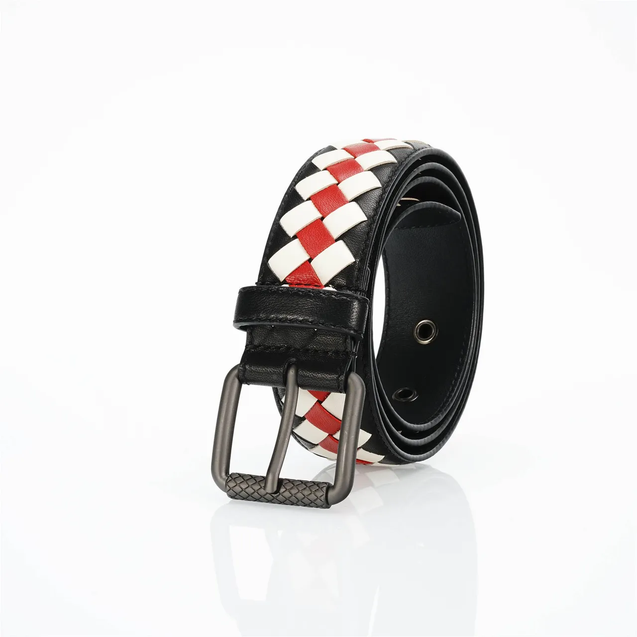 Bottega Veneta Intrecciato Ceinture en cuir noir multicolore tissé multicolore 7