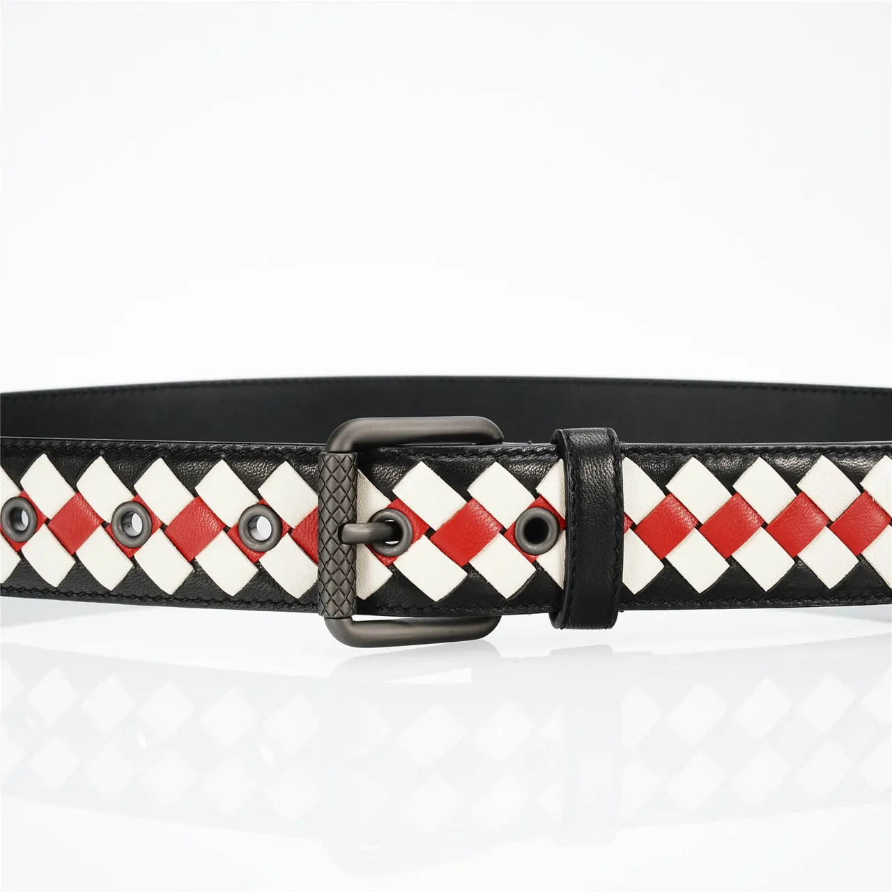 Bottega Veneta Intrecciato Ceinture en cuir noir multicolore tissé multicolore 8
