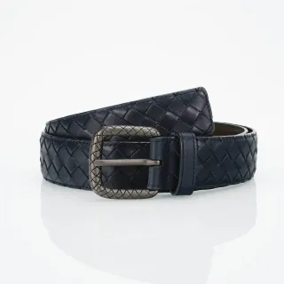 Bottega Veneta Intrecciato बुनावट Navy चमड़े की बेल्ट