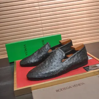 Bottega Veneta Ostrich-Textured Black Pointed-Toe Loafers
