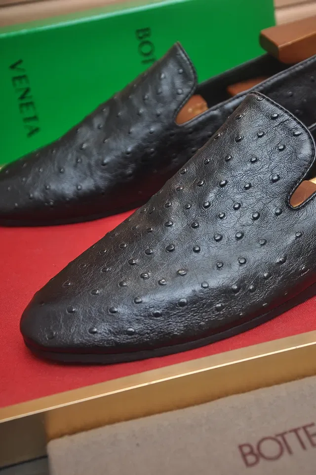 Bottega Veneta Ostrich-Textured Black Pointed-Toe Loafers 2