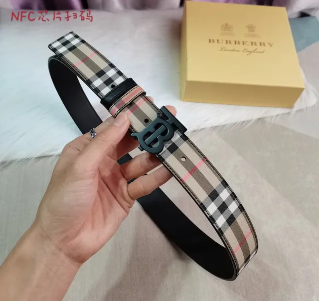 Burberry Beige Black Nova Check TB Monogram Buckle Canvas Belt 3