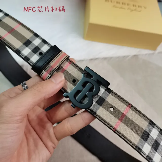 Burberry Beige Black Nova Check TB Monogram Buckle Canvas Belt 4