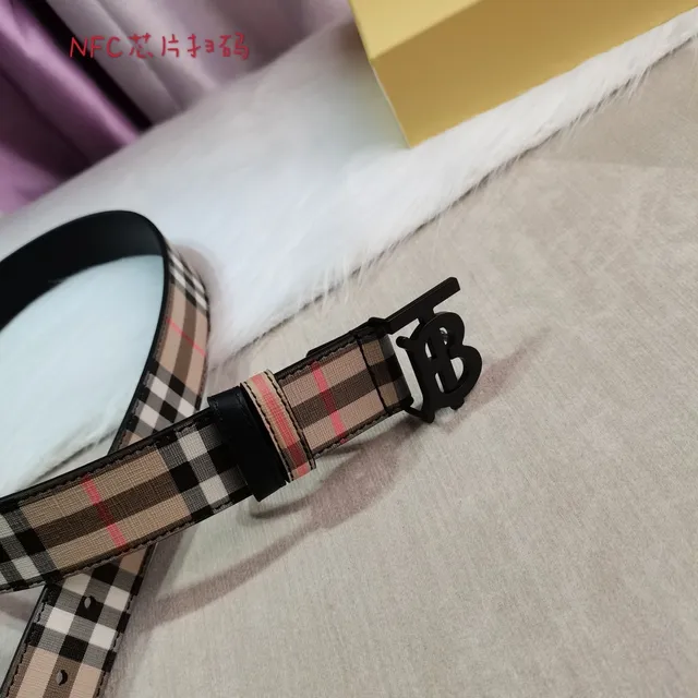 Burberry Beige Black Nova Check TB Monogram Buckle Canvas Belt 5