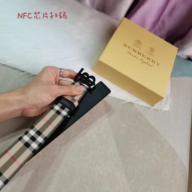 Burberry Beige Black Nova Check TB Monogram Buckle Canvas Belt 6