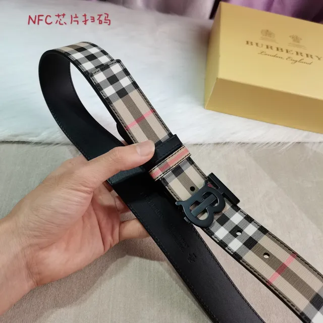 Burberry Beige Black Nova Check TB Monogram Buckle Canvas Belt 7