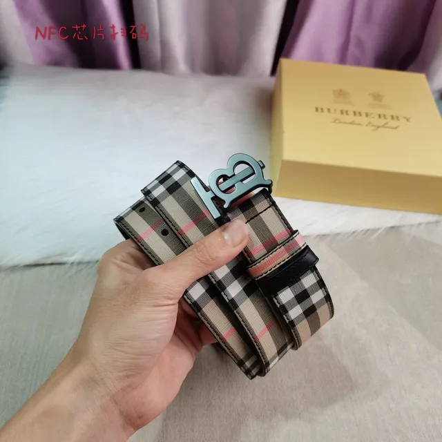 Burberry Beige Black Nova Check TB Monogram Buckle Canvas Belt 8