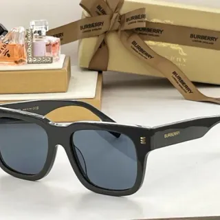 Burberry Black Gray Rectangular Acetate Frame Gold-Tone Rivet Accents Sunglasses