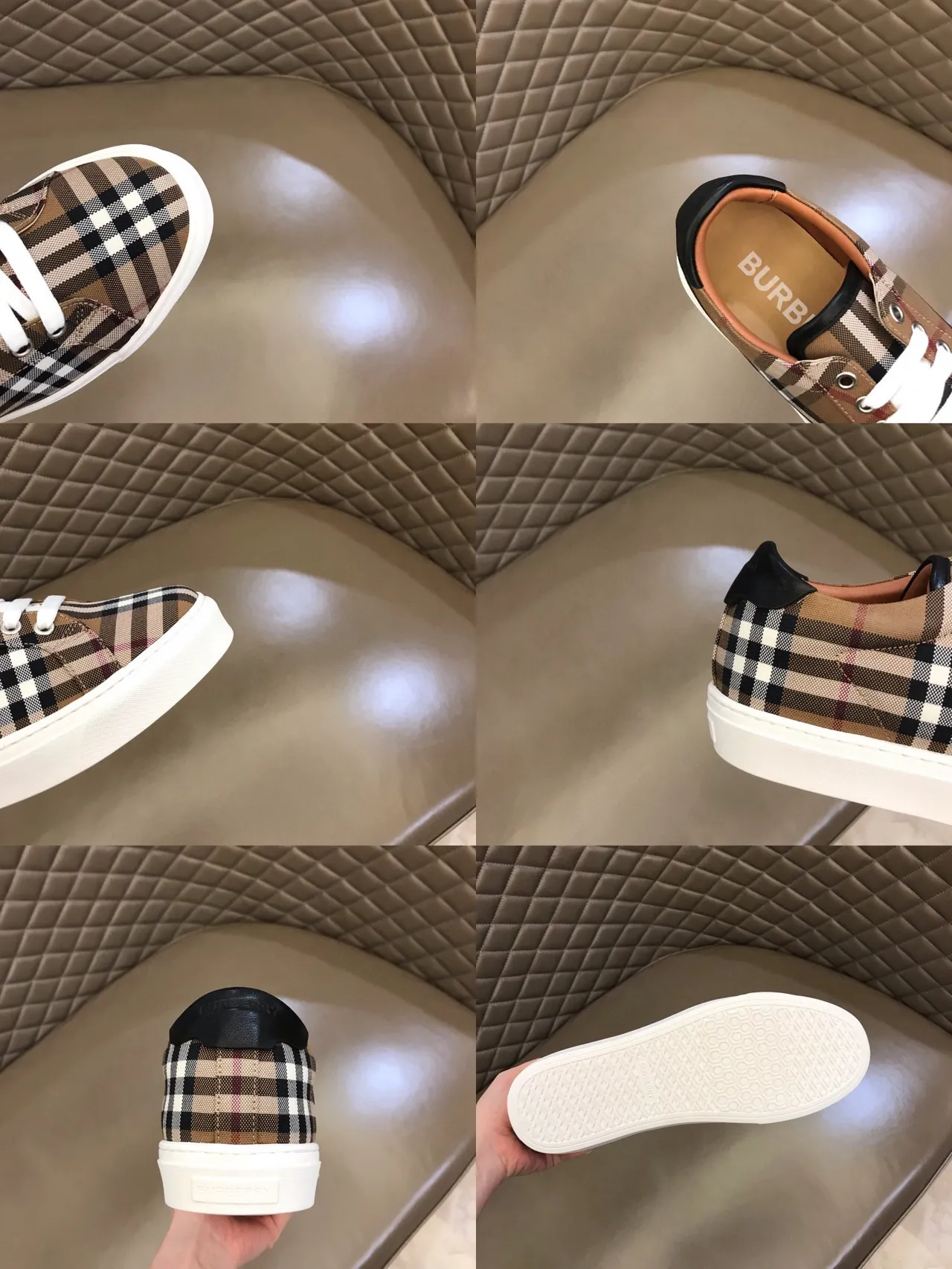Burberry Check حذاء رياضي بيج أسود كاروه قماش كانفاس علوى مسطح سولا مطاط أبيض أسلوب حياة حذاء سنيكر 2