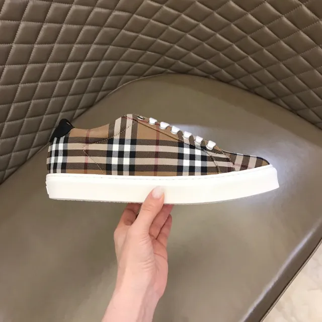 Burberry Check حذاء رياضي بيج أسود كاروه قماش كانفاس علوى مسطح سولا مطاط أبيض أسلوب حياة حذاء سنيكر 5