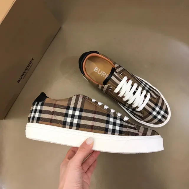 Burberry Check حذاء رياضي بيج أسود كاروه قماش كانفاس علوى مسطح سولا مطاط أبيض أسلوب حياة حذاء سنيكر 6
