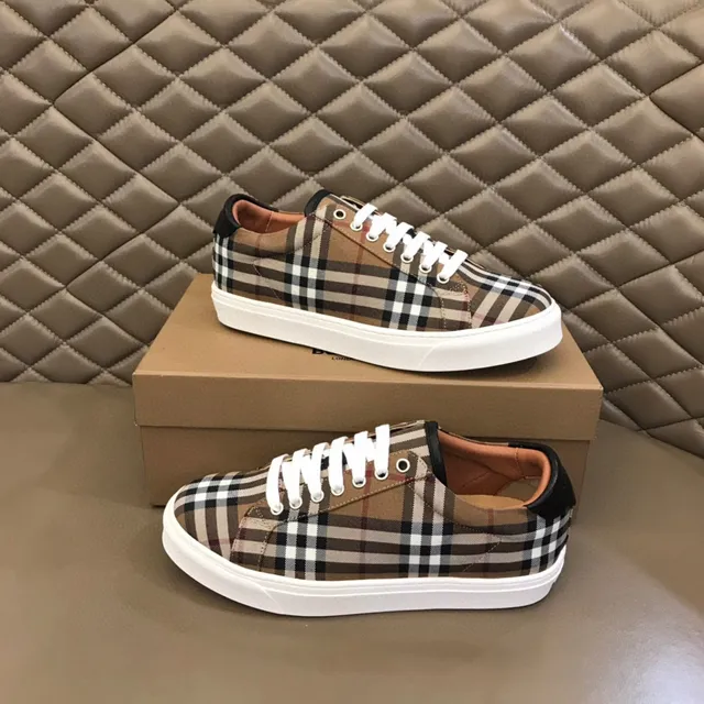 Burberry Check حذاء رياضي بيج أسود كاروه قماش كانفاس علوى مسطح سولا مطاط أبيض أسلوب حياة حذاء سنيكر 7