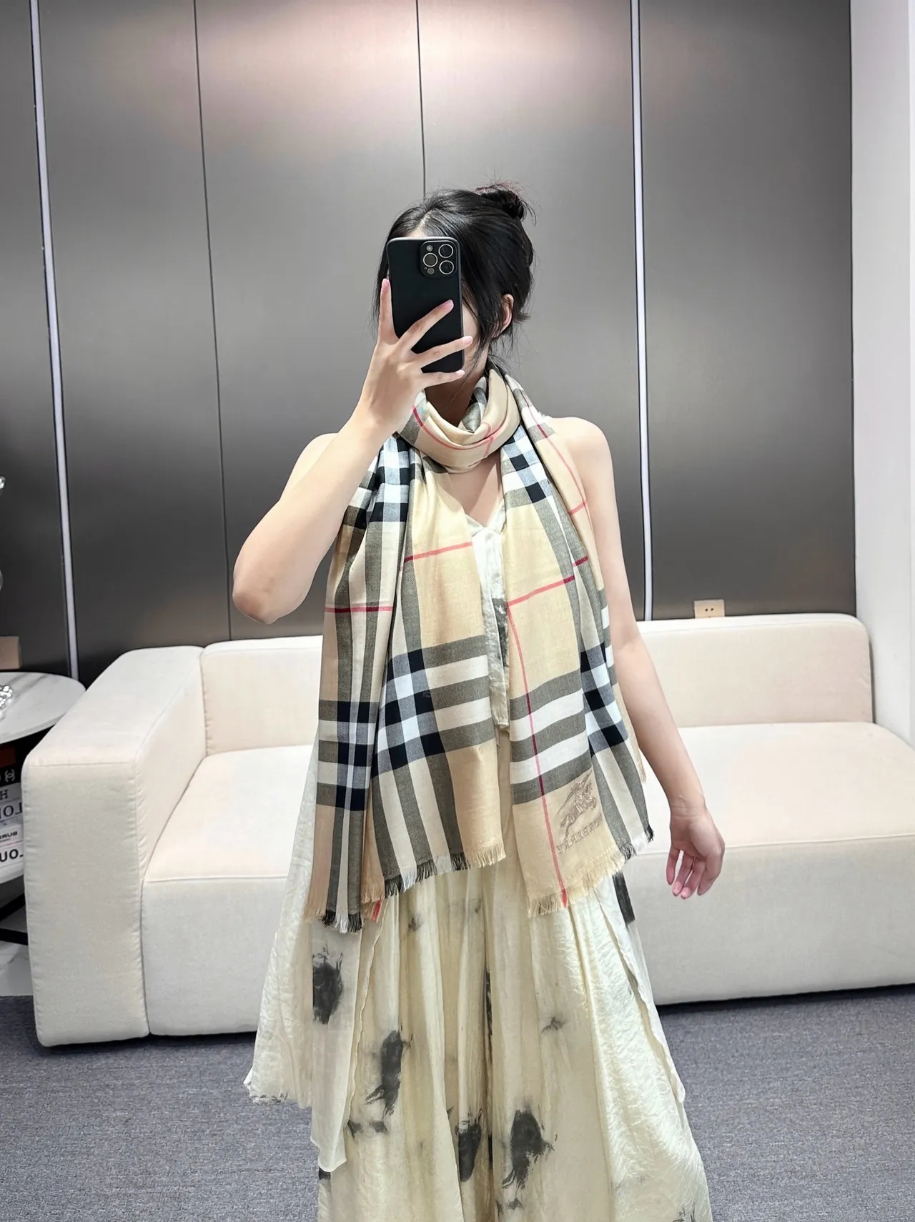 Burberry cachecol cashmere bege classic check 9
