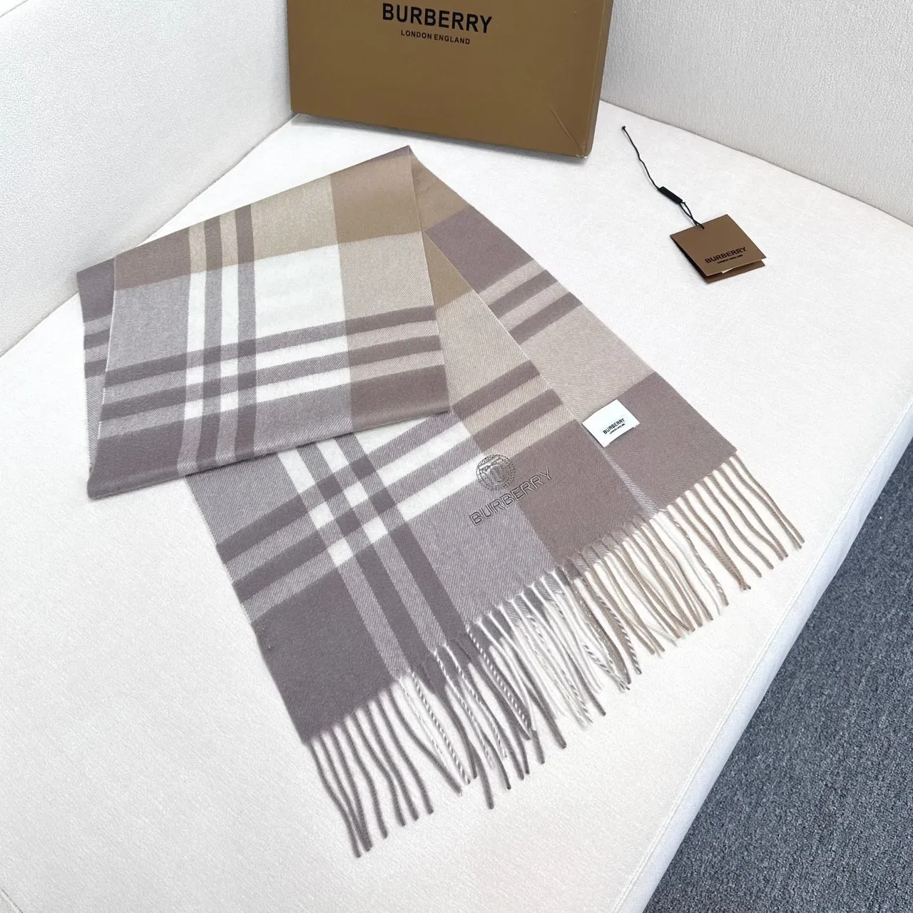 Burberry Classic Check Beige Taupe Cashmere Scarf 5