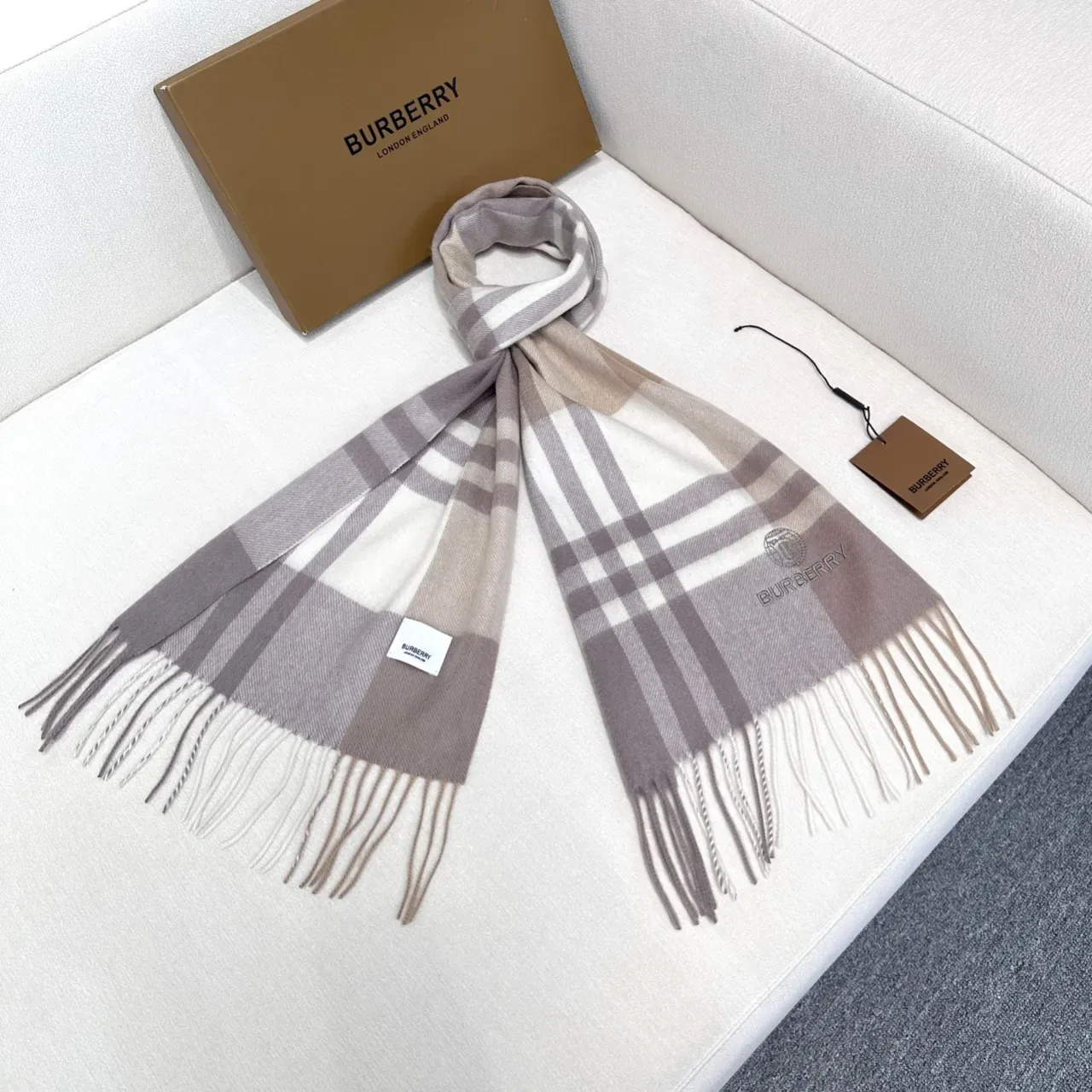 Burberry Classic Check Beige Taupe Cashmere Scarf 6