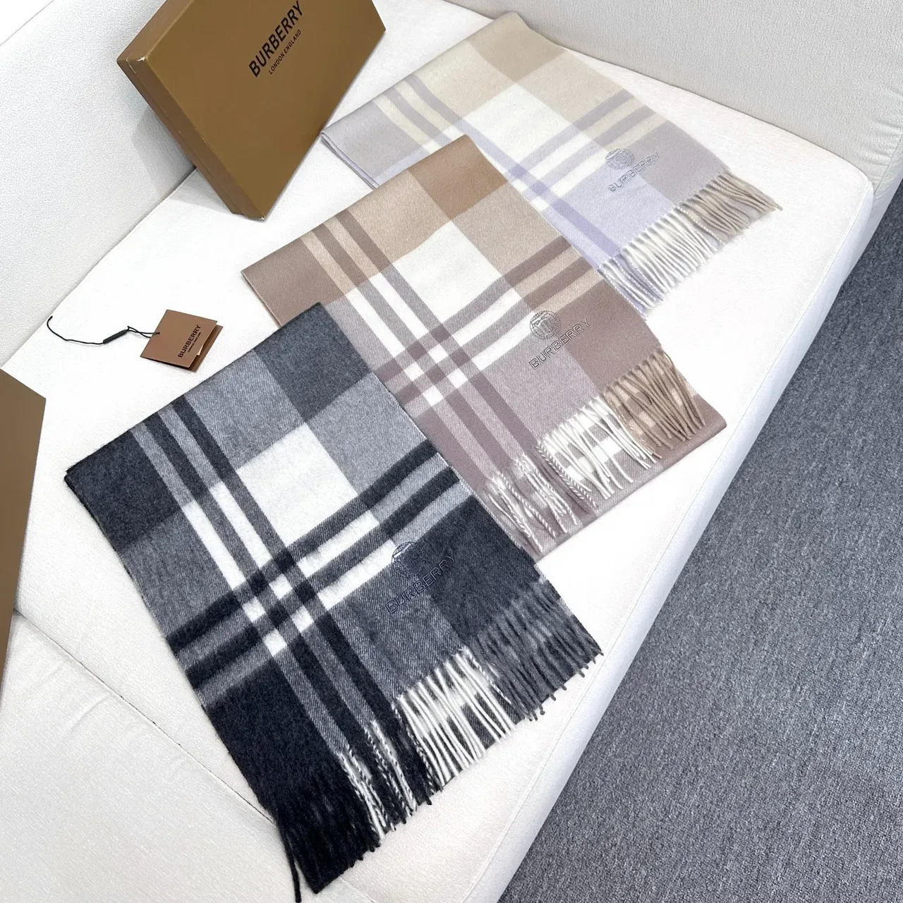 Burberry Classic Check Beige Taupe Cashmere Scarf 8