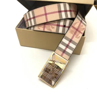 Burberry Knight Nova Check Beige Burgundy Leather Belt
