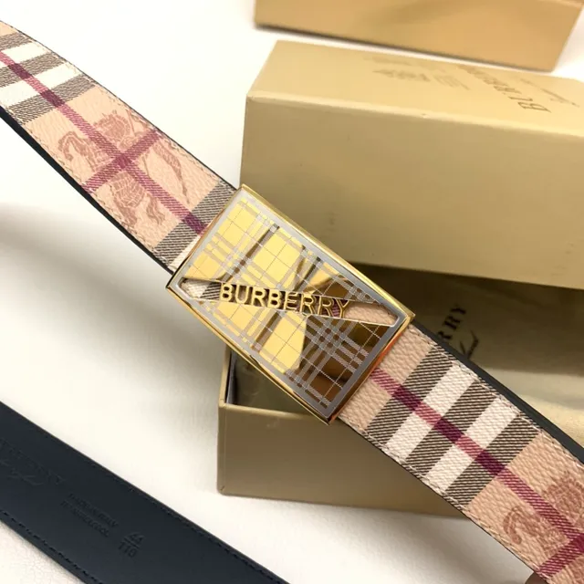 Burberry Knight Nova Check Beige Burgundy ceinture en cuir 7