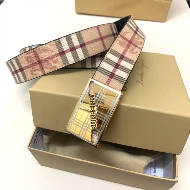 Burberry Knight Nova Check Beige Burgundy ceinture en cuir 8